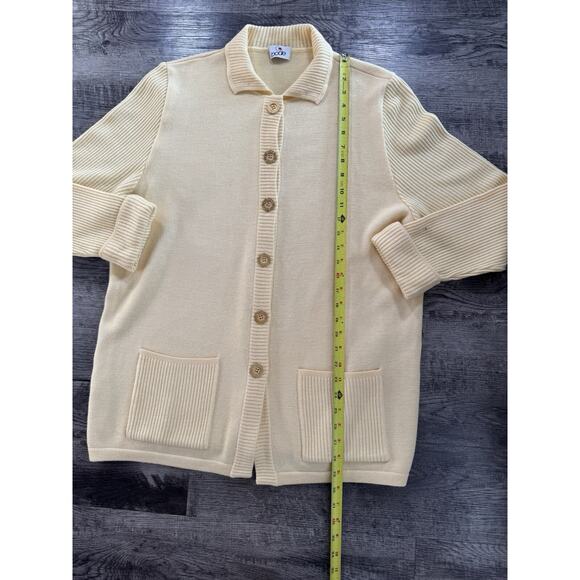 Women’s XL 42 BODE Yellow Knitted Cardigan Vintage Gold Metal Buttons 80s 90s - Picture 8 of 16